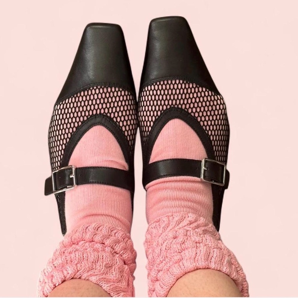 Black Mesh Buckle Flats